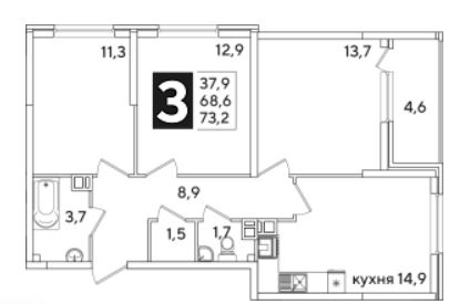 Трехкомнатная в Литер 40