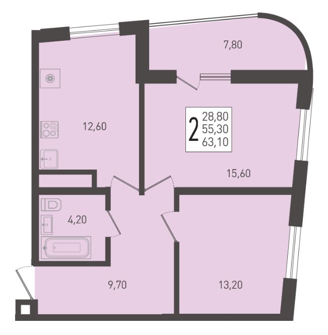 Двухкомнатная в Литер 2