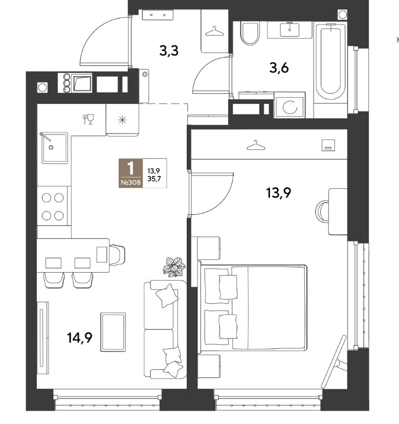 Однокомнатная в Литер 15 очередь 1