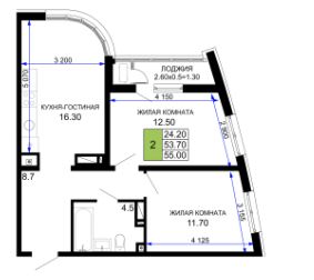 Двухкомнатная в Литер 21