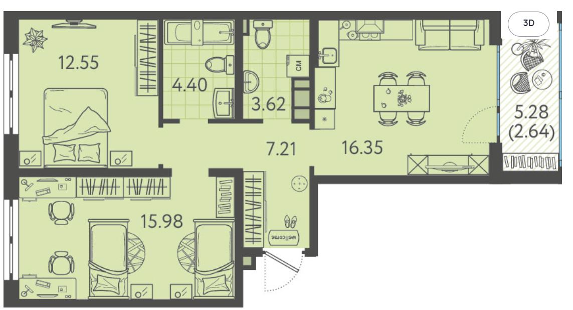 Двухкомнатная в Литер 1 очередь 1