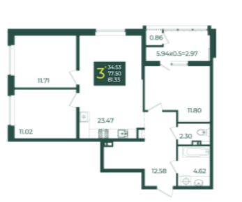 Трехкомнатная в Дом 8 очередь 3