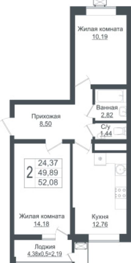 Двухкомнатная в Литер 1
