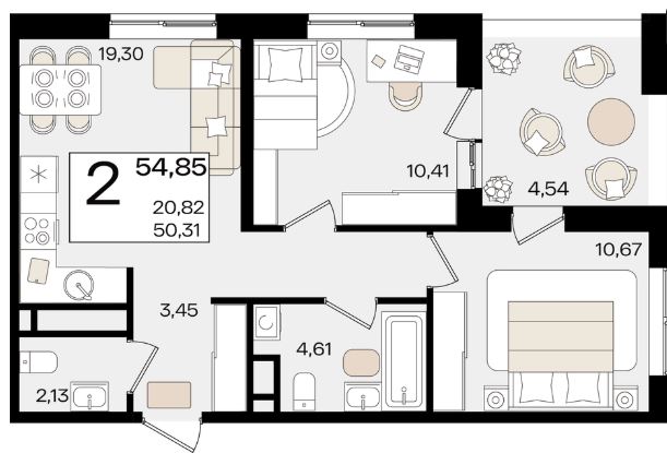 Двухкомнатная в Литер 1.3