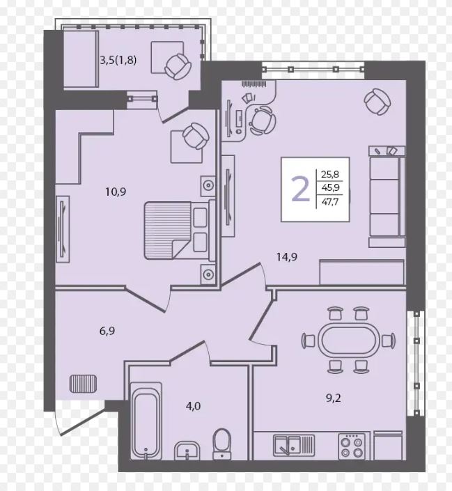 Двухкомнатная в Литер 3