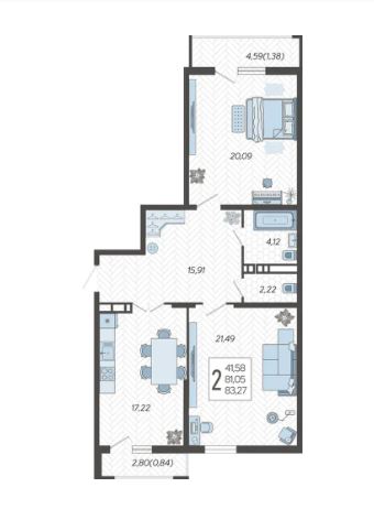 Двухкомнатная в Литер 3