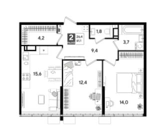 Двухкомнатная в Литер 22