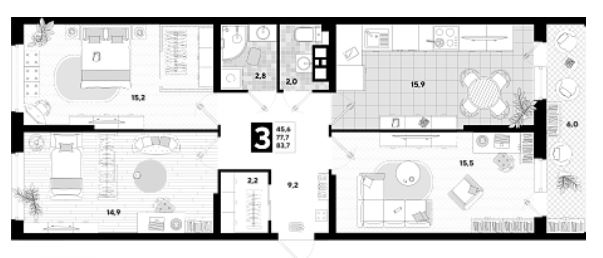 Трехкомнатная в Литер 28