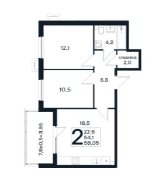 Двухкомнатная в Литер 8 очередь 02