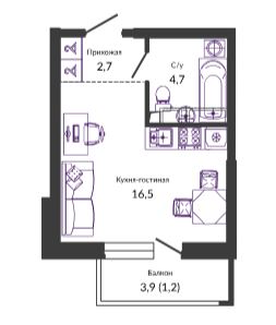 Студия в Литер 2 Очередь 1