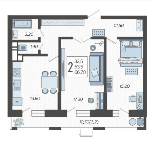 Двухкомнатная в Литер 2
