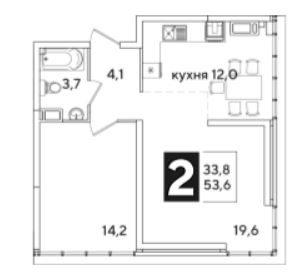 Двухкомнатная в Литер 34