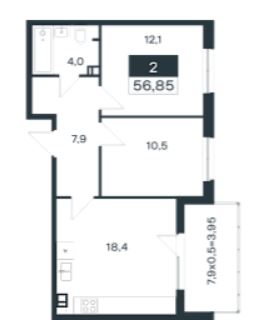 Двухкомнатная в Литер 5 очередь 1