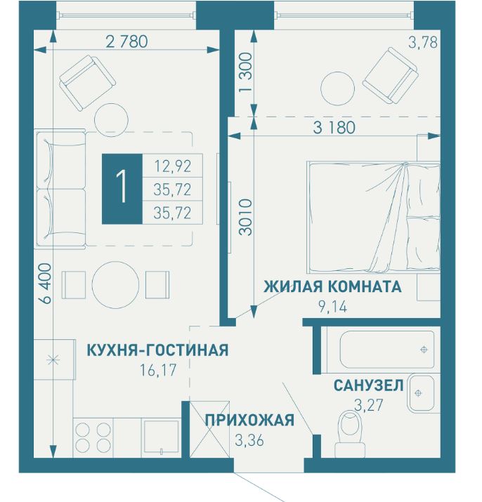 Однокомнатная в Литер 2