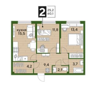 Двухкомнатная в Литер 1