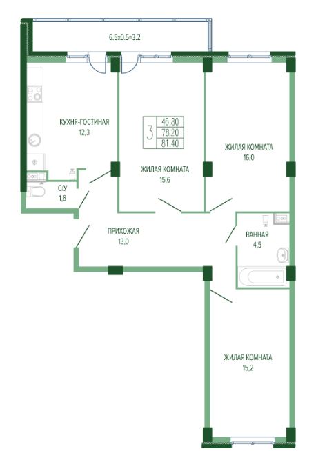 Трехкомнатная в Литер 4