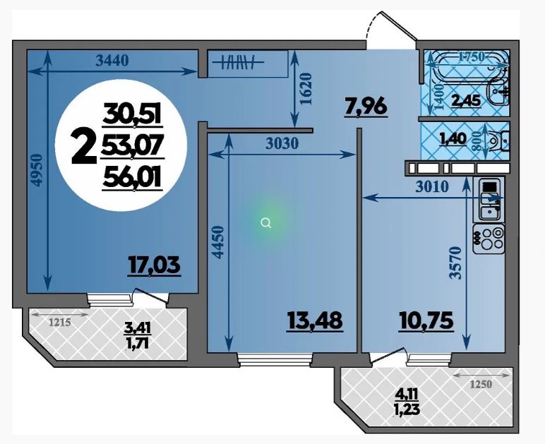 Двухкомнатная в Литер 42