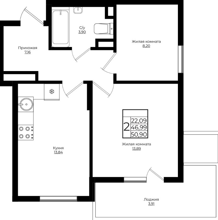 Двухкомнатная в Литер 4