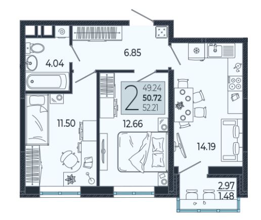 Двухкомнатная в Литер 1