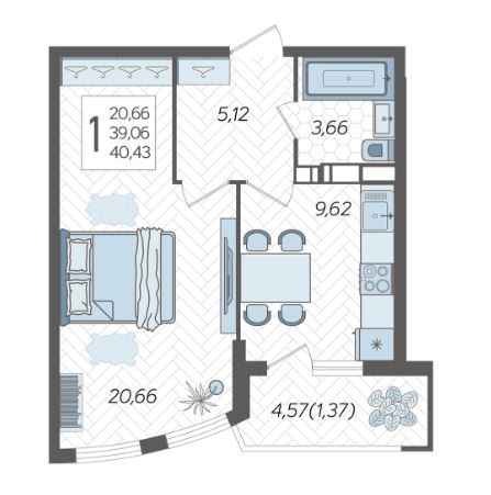 Однокомнатная в Дом 100/5