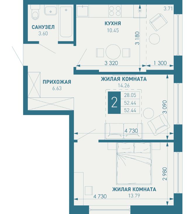 Двухкомнатная в Литер 3