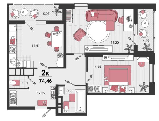 Двухкомнатная в Литер 16