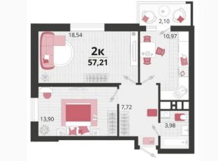 Двухкомнатная в Литер 16