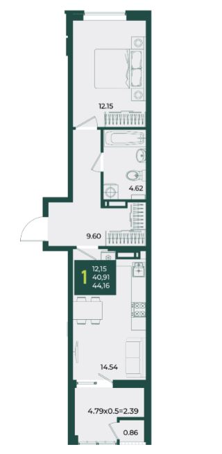 Однокомнатная в Дом 6 очередь 3