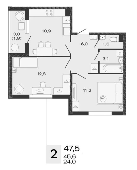 Двухкомнатная в Литер 3
