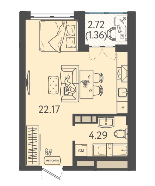 Студия в Литер 1 очередь 1