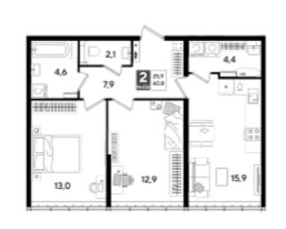 Двухкомнатная в Литер 13