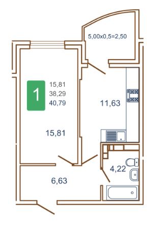 Однокомнатная в Очередь 1 Литер 2