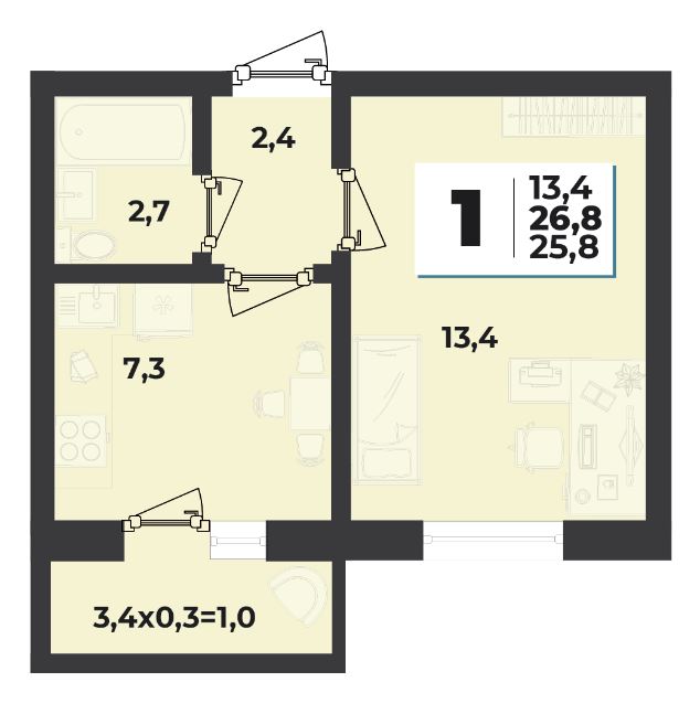 Однокомнатная в Литер 51