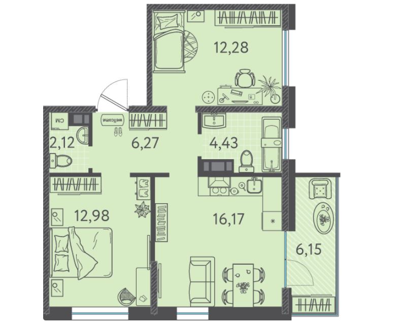 Двухкомнатная в Литер 8 очередь 2