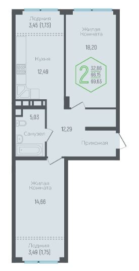 Двухкомнатная в Литер 1