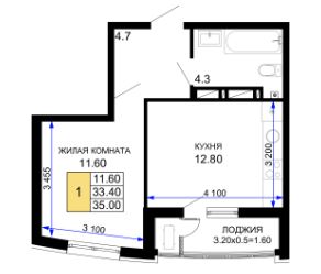 Однокомнатная в Литер 25