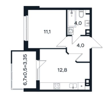 Однокомнатная в Литер 12 очередь 3
