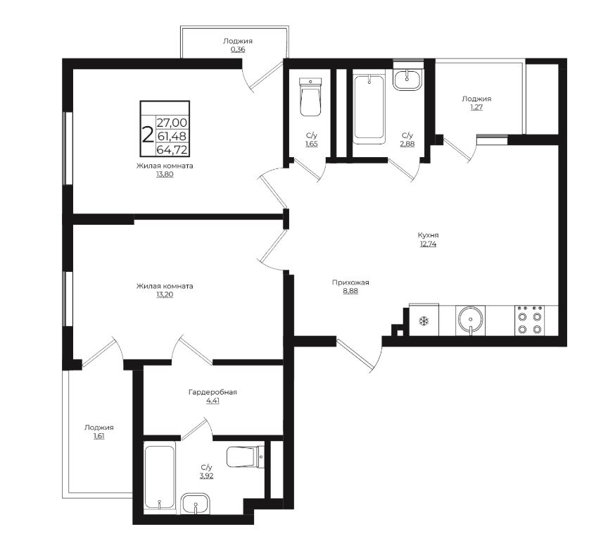 Двухкомнатная в Литер 3