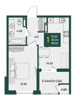Однокомнатная в Дом 11 очередь 3