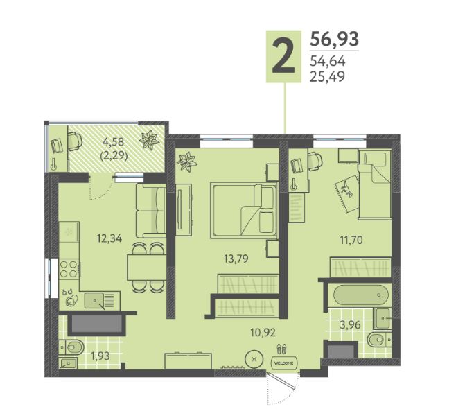 Двухкомнатная в Литер 9 очередь 3