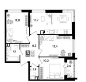 Трехкомнатная в Литер 15