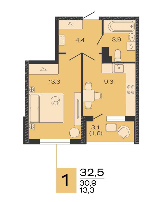 Однокомнатная в Литер 1