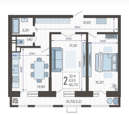 Двухкомнатная в Литер 5