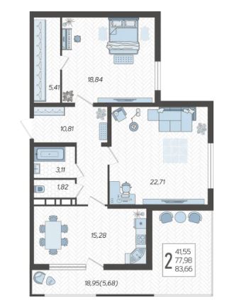 Двухкомнатная в Литер 3