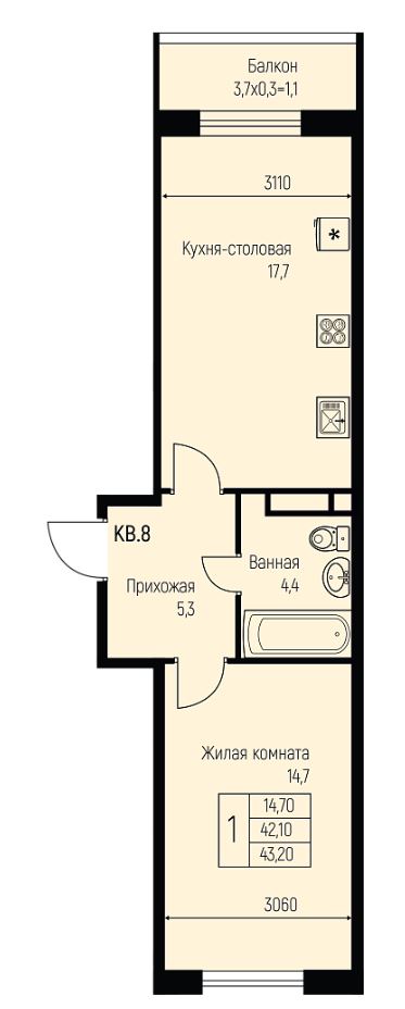 Однокомнатная в Литер 10