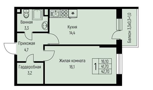 Однокомнатная в Литер 14