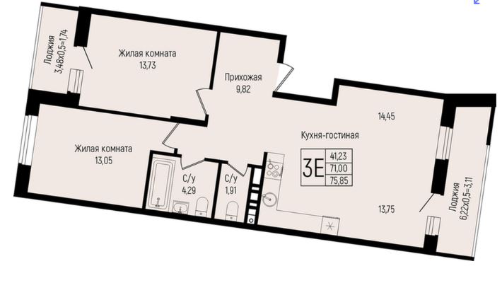 Двухкомнатная в 2 Очередь