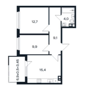 Двухкомнатная в Литер 12 очередь 3