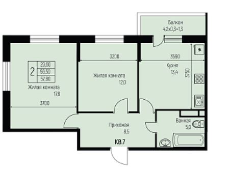 Двухкомнатная в Литер 10