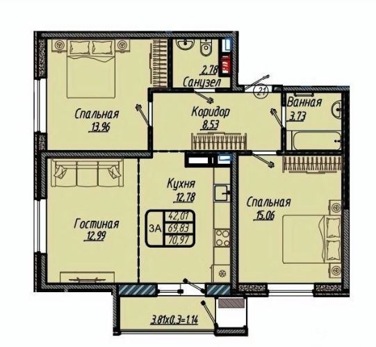 Двухкомнатная в Литер 1